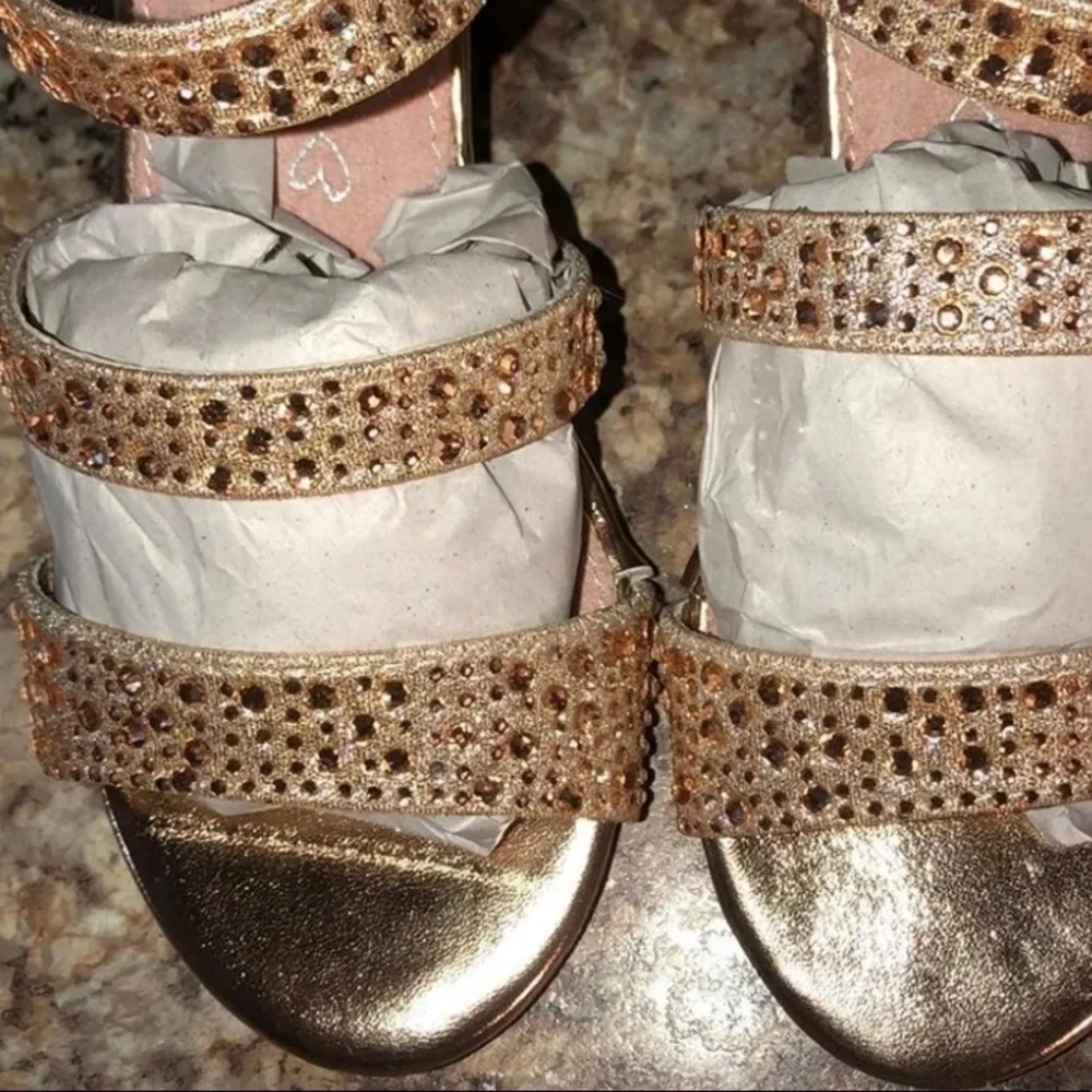 Rhea as seen on Trendy kids sz 12 rhinestone block heels champagne gold